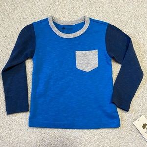 NWT Tucker + Tate Blue and Gray Color Block Long Sleeved Tee, Size 2